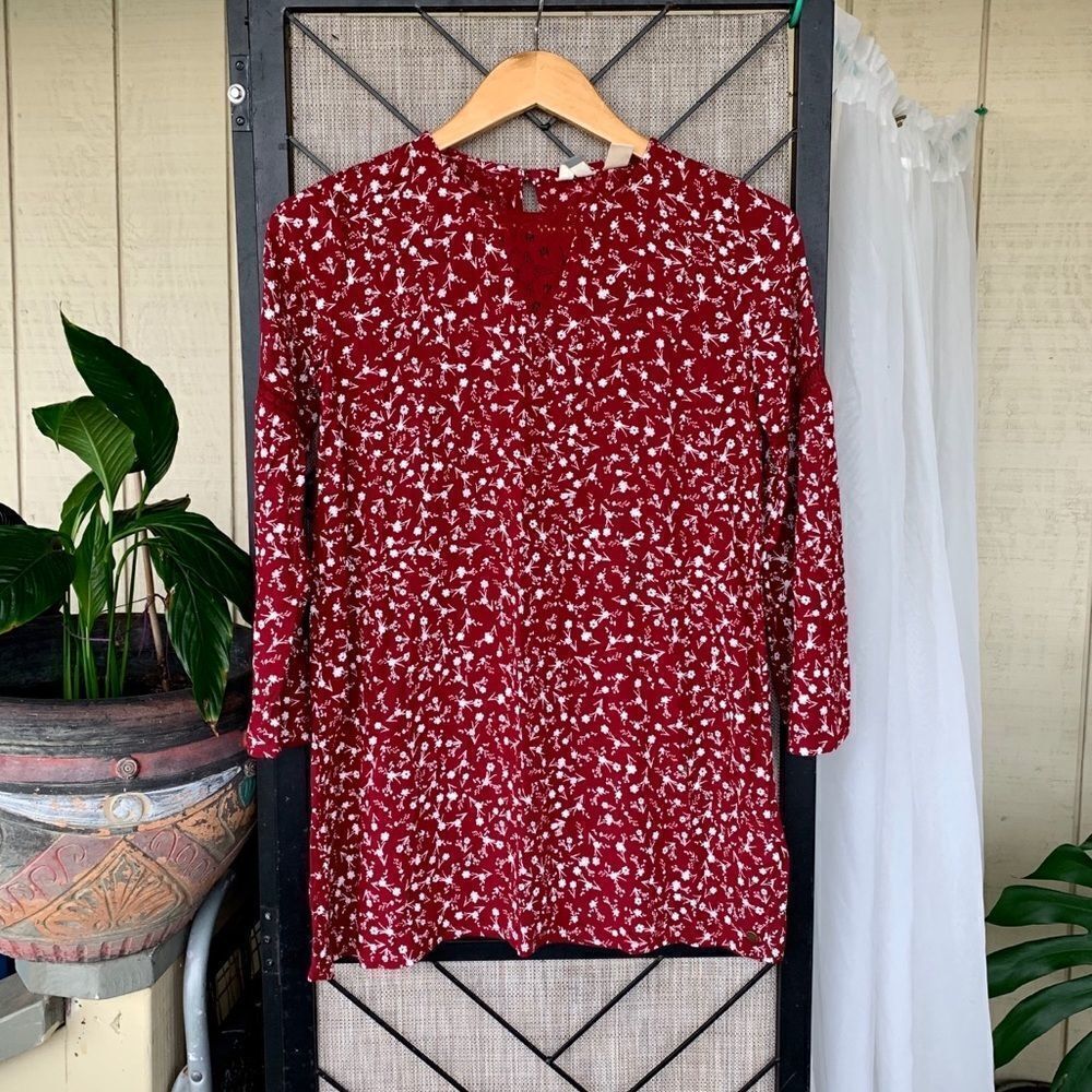 Roxy Long Sleeved Flowy Shirt Maroon Medium